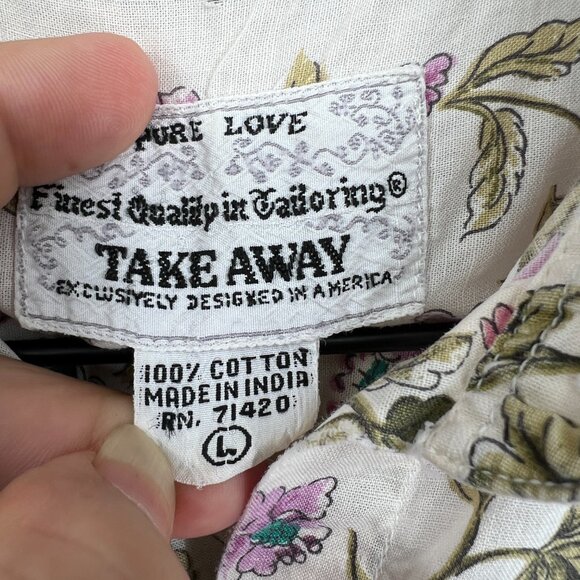 Vintage 70s boho pure love takeaway cottagecore button up shirt grandmacore L - Picture 5 of 10